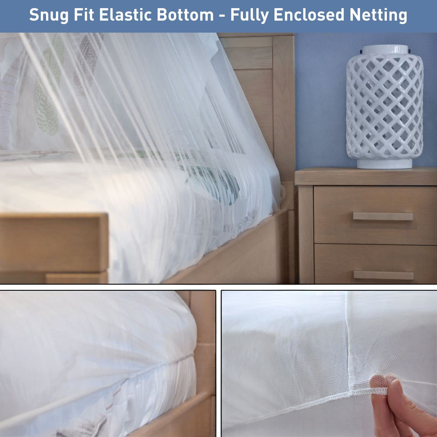 Mosquito Net For Single To King-Sized Beds - Fully-Enclosed Bed Canopy For Travel Or Decoration - Free Bag, Hanging Kit & Adhesi