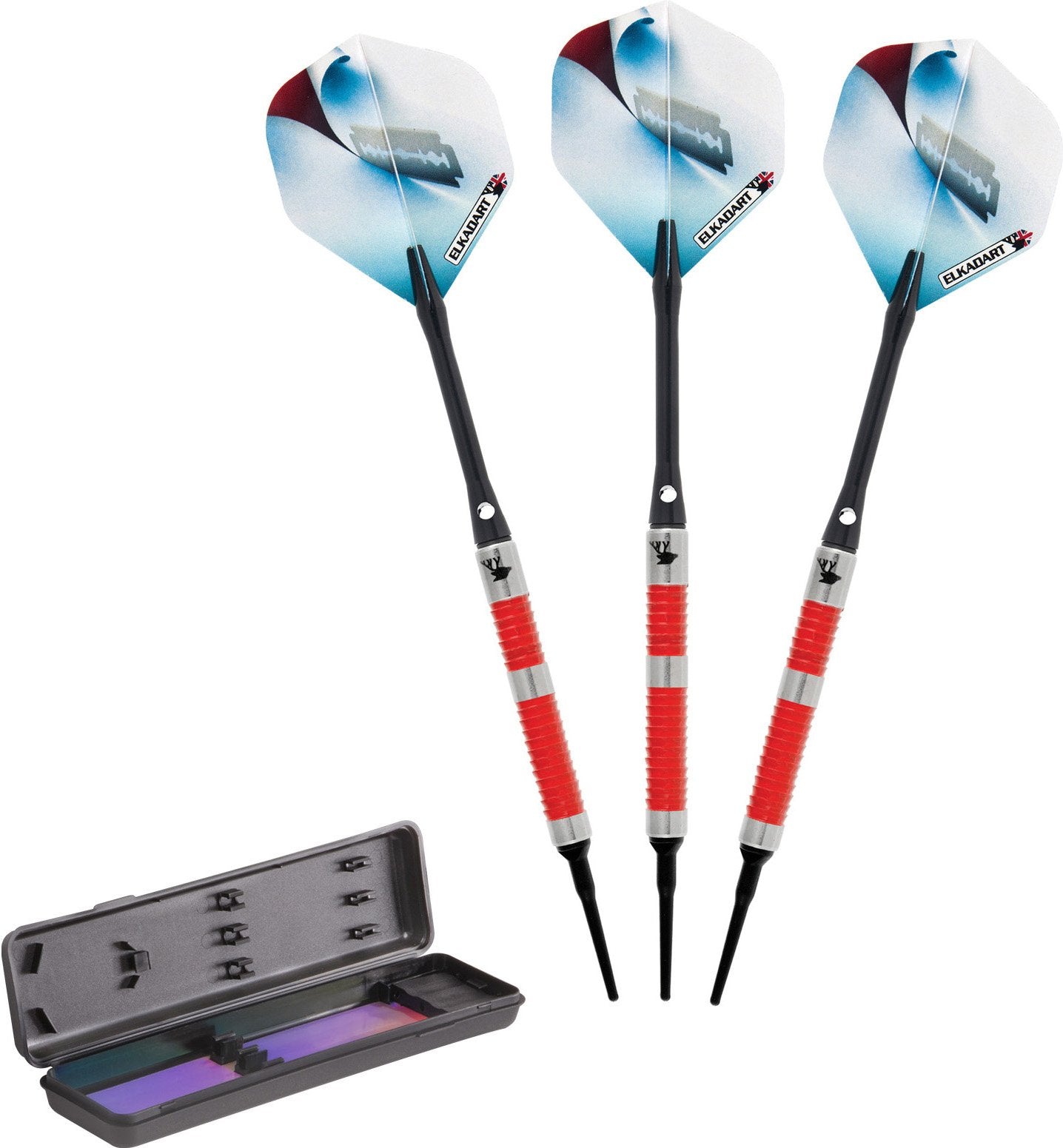 Elkadart Razor 80% Tungsten Soft Tip Darts With Storage/Travel Case, Ringed, 18 Grams , Red