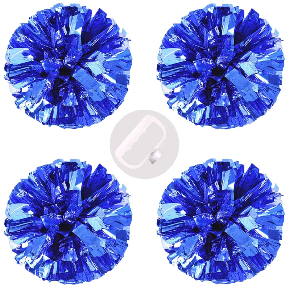 Puzine 4Pack 13'' Cheerleading Pom Poms With New Handle For Team Spirit Sports Dance Cheering Kids Adults 100G (4 Pack Blue)
