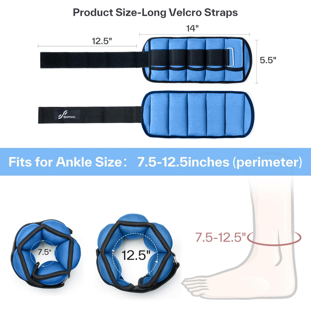 Sportneer Adjustable Ankle Weights Set - 1 Pair (2-10 lbs) Removable Sandbags for Women & Men, Comfortable Neoprene Leg Weights