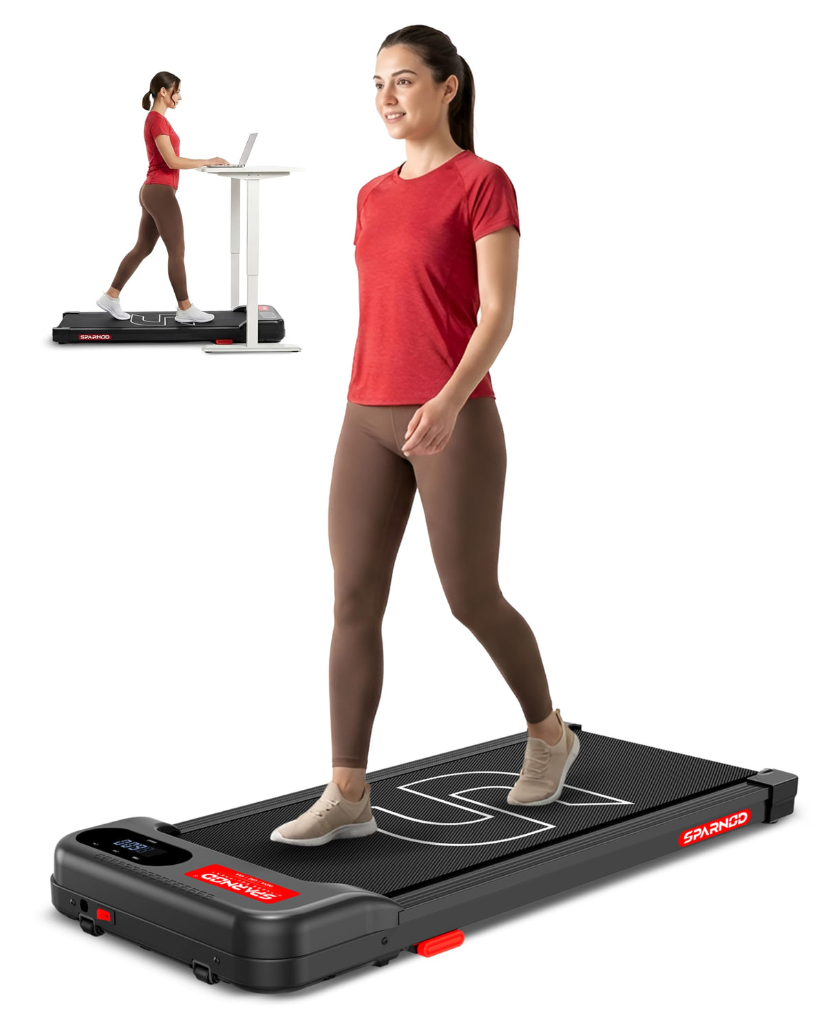 Sparnod Fitness Sth3001 Walking Pad For Home Use, 2.5 Hp Motor 16 Km/H Speed, Manual Incline 2 Levels, Led Display For Time, D