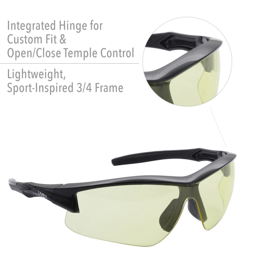 Howard Leight By Honeywell Uvex Acadia Low-Light Shooting Glasses With Uvextreme Plus Anti-Fog Lens Coating, Amber Lens (R-02215