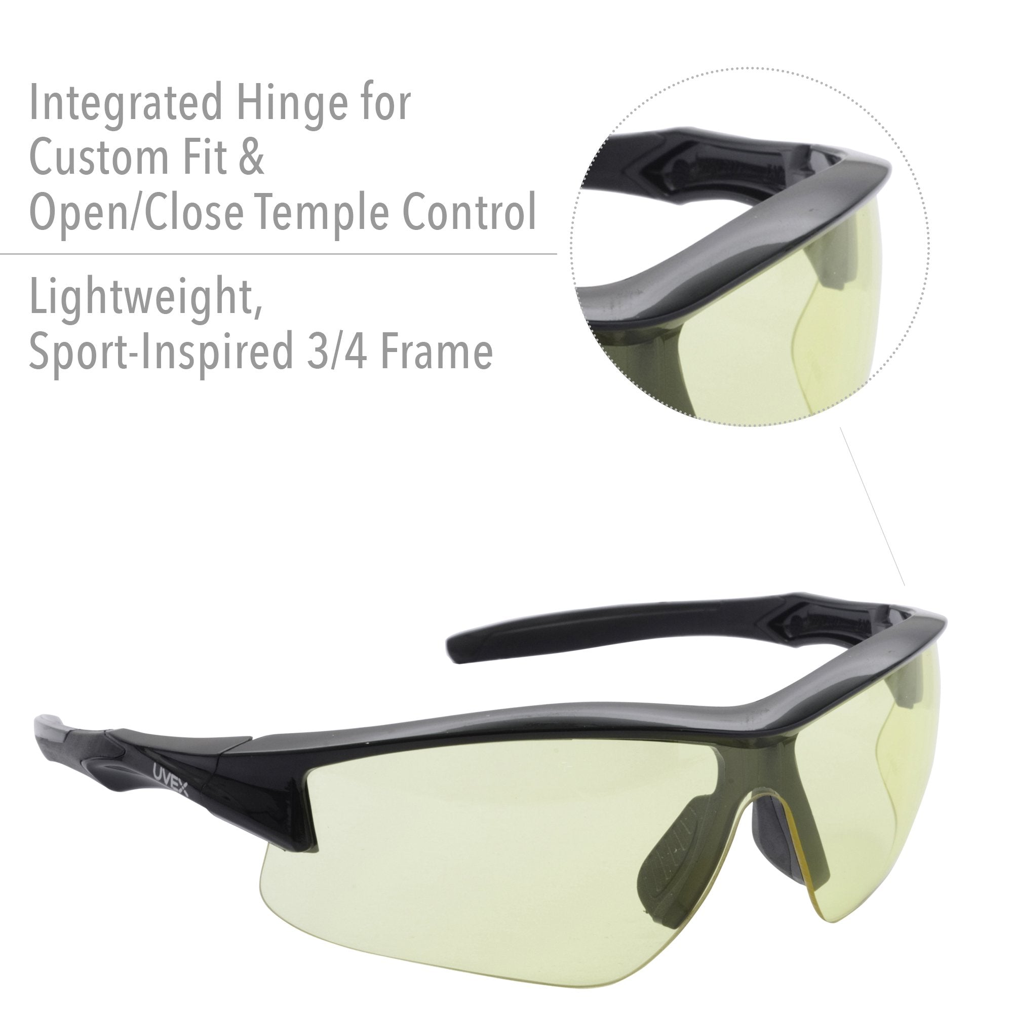 Howard Leight By Honeywell Uvex Acadia Low-Light Shooting Glasses With Uvextreme Plus Anti-Fog Lens Coating, Amber Lens (R-02215