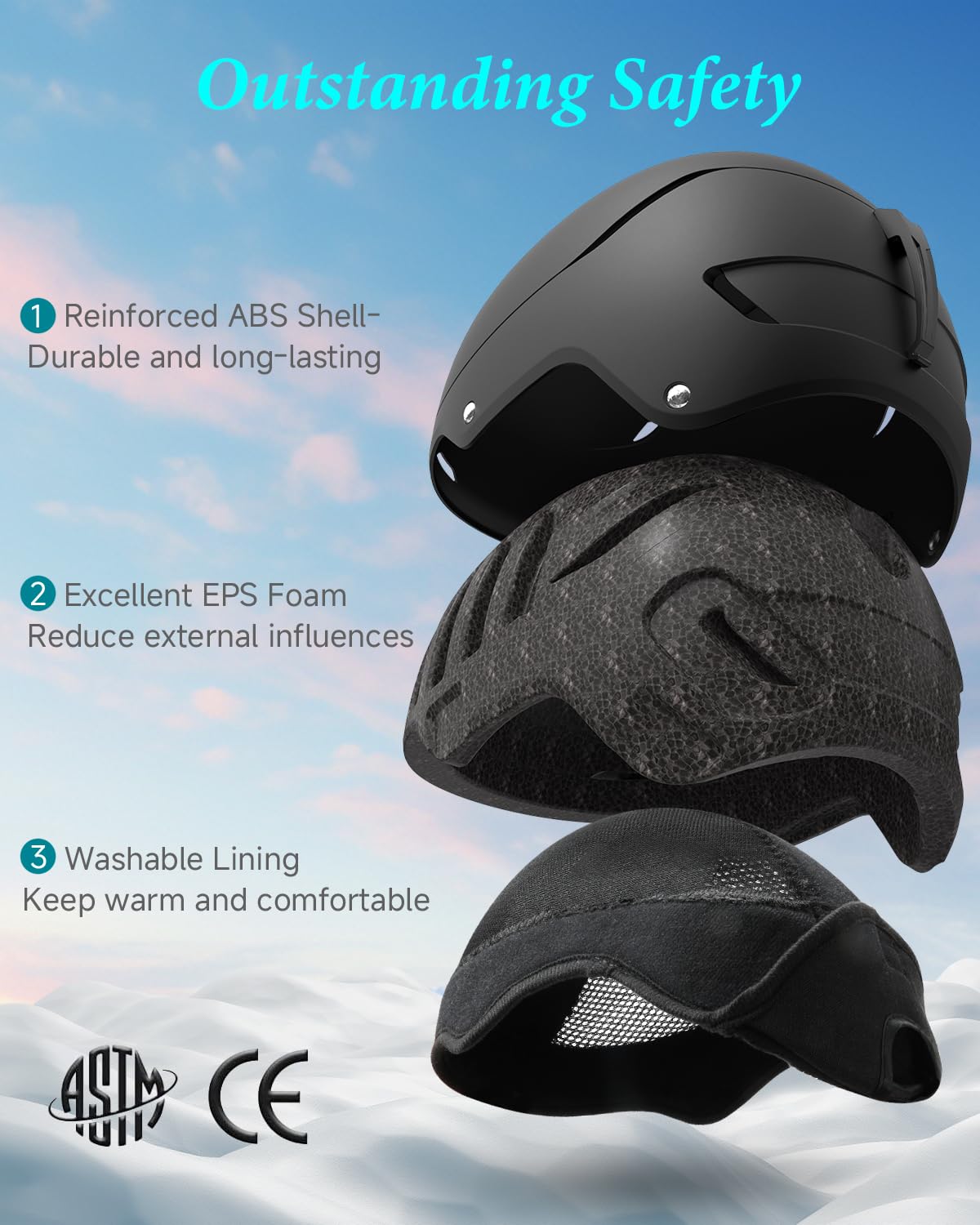 RIOROO Ski Helmet for Women Men, Safety Certified Snowboard Helmet with Shockproof ABS Hard Shell for Adults & Youth