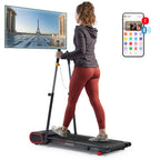 Sunny Health & Fitness Smart Slim Treadmill, Under Desk/Office, Walking Pad with Arm Exerciser Trekking Poles, Full Body Workout