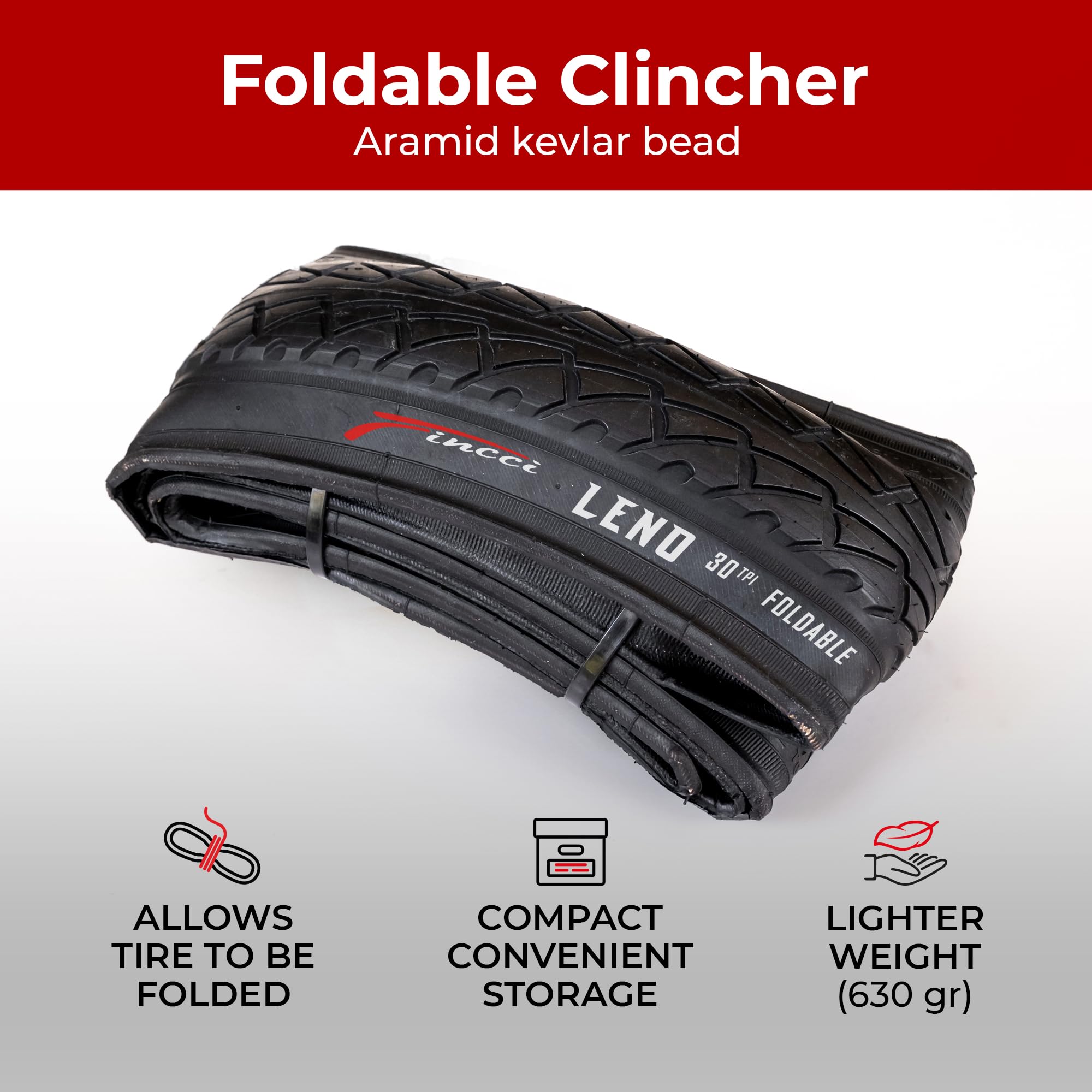 Fincci Leno Foldable Slick Bike Tire 26 X 1.95 Inch 50-559 For Road Street Cruiser Hybrid Bicycle