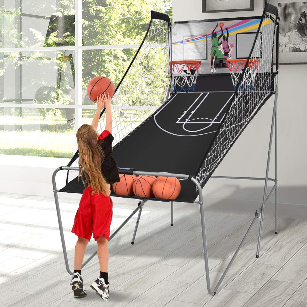 Giantex Foldable Basketball Arcade Game, 8 Game Options, Electronic Double Shot 2 Player W/ 4 Balls And Led Scoring System, Indo