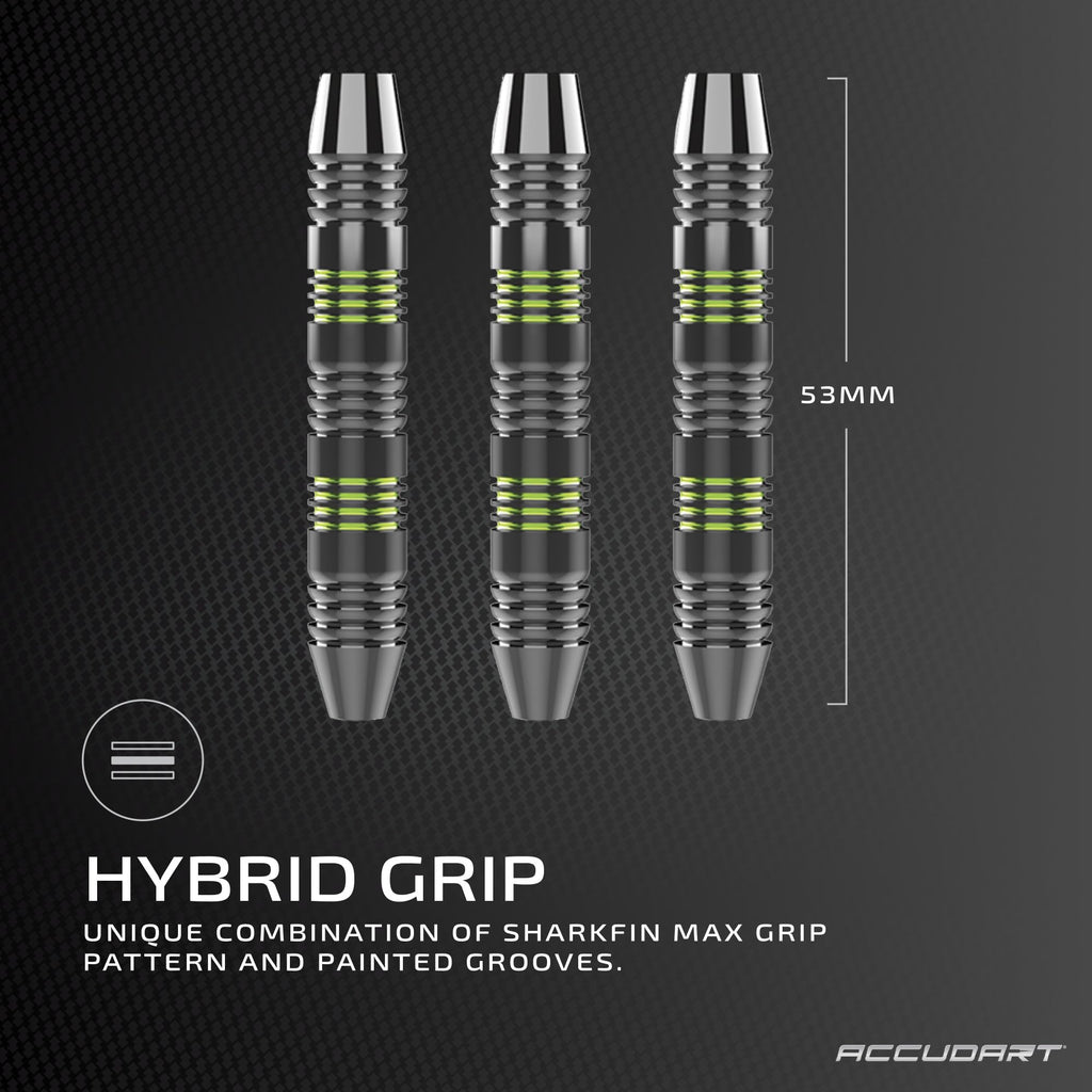 Accudart Steel Tip Dart Set 3.0 - Gunmetal Finish Steel Barrel - Hybrid Grip - Polycarbonate Shafts - Standard Shape Flights - D