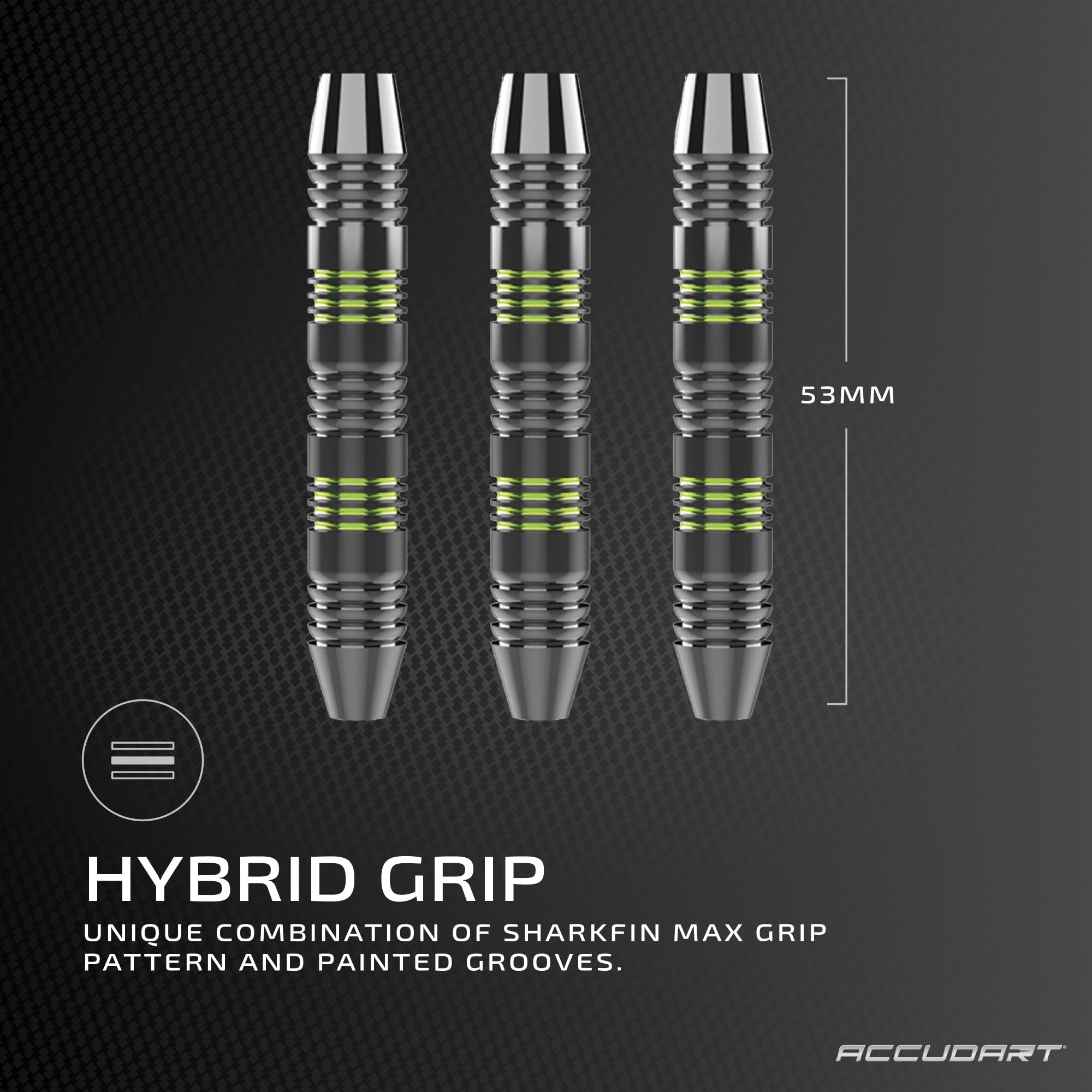 Accudart Steel Tip Dart Set 3.0 - Gunmetal Finish Steel Barrel - Hybrid Grip - Polycarbonate Shafts - Standard Shape Flights - D