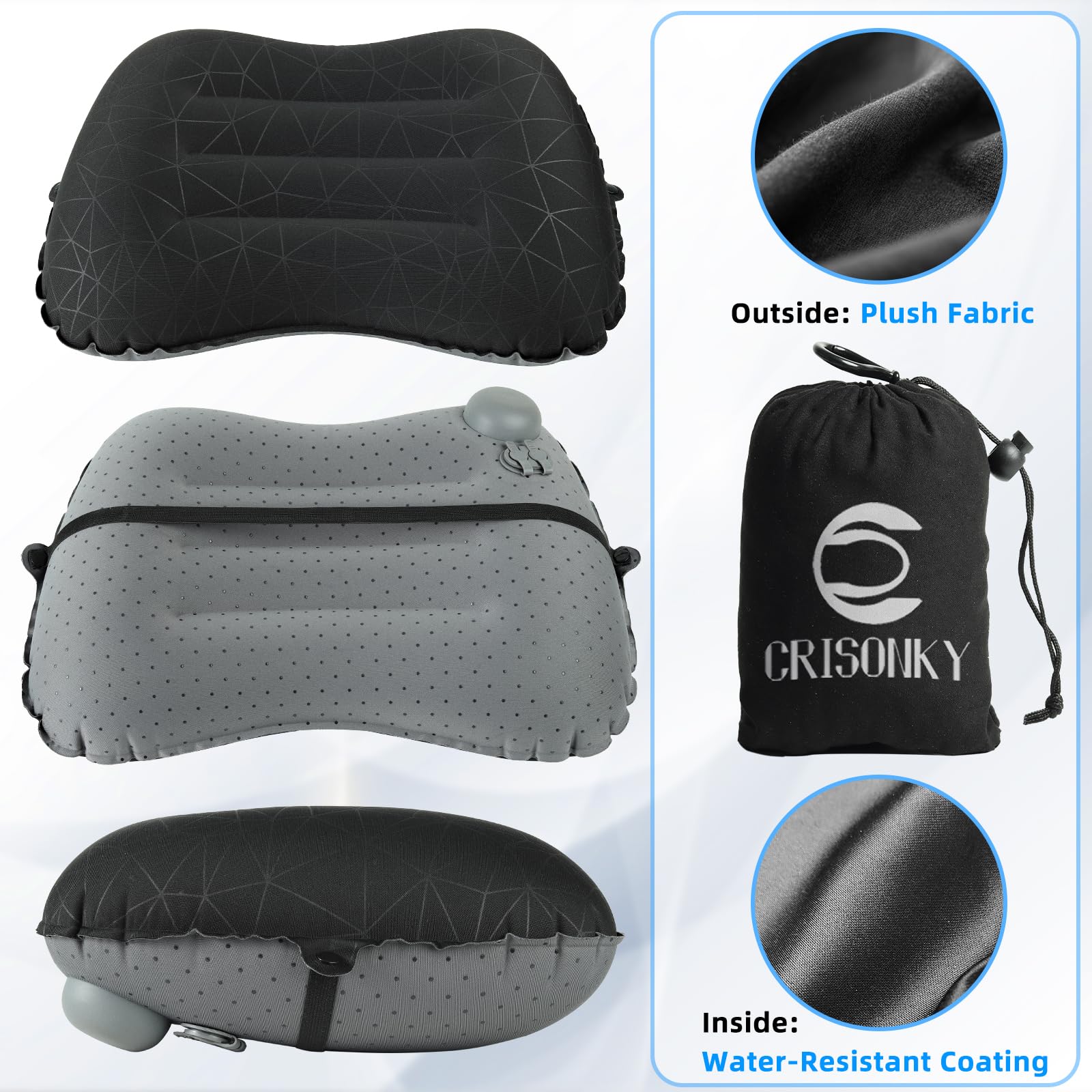 Camping Pillow With Built-In Pump - Inflatable Pillows - Travel Pillows For Backpacking & Airplane, Lumbar Support Blow Up & Pre