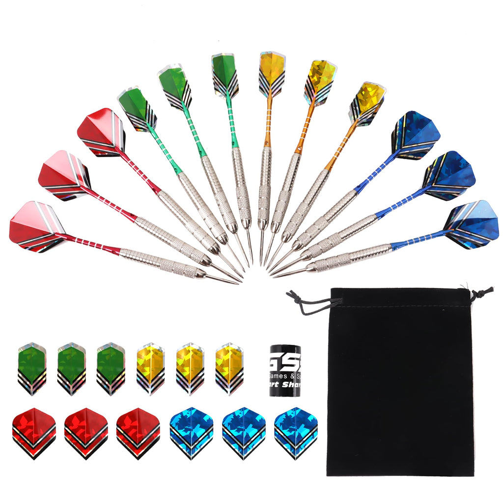 Gse 12 Pcs Of 24 Grams Steel Tip Darts, Professional Darts Metal Tip Set, Metal Darts For Dartboard With Extra Flights, Dart Sha