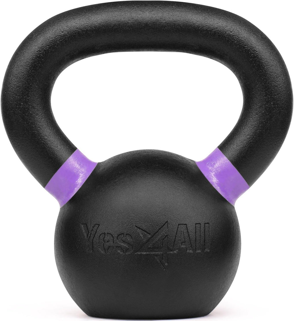 Yes4All Powder Coated Cast Iron Kettlebell Pair Purple - 6 Kg / 13 Lb Strength Training Kettlebells Weight Set For Full Body Wor