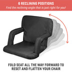 Oniva - A Picnic Time Brand Ventura Reclining Stadium Seat With Back Support - Bleacher Seat - Beach Floor Chair, (Black)