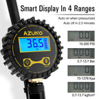 Azuno Digital Bicycle Tire Inflator Gauge With Auto-Select Valve Type - Presta And Schrader Air Compressor Tool