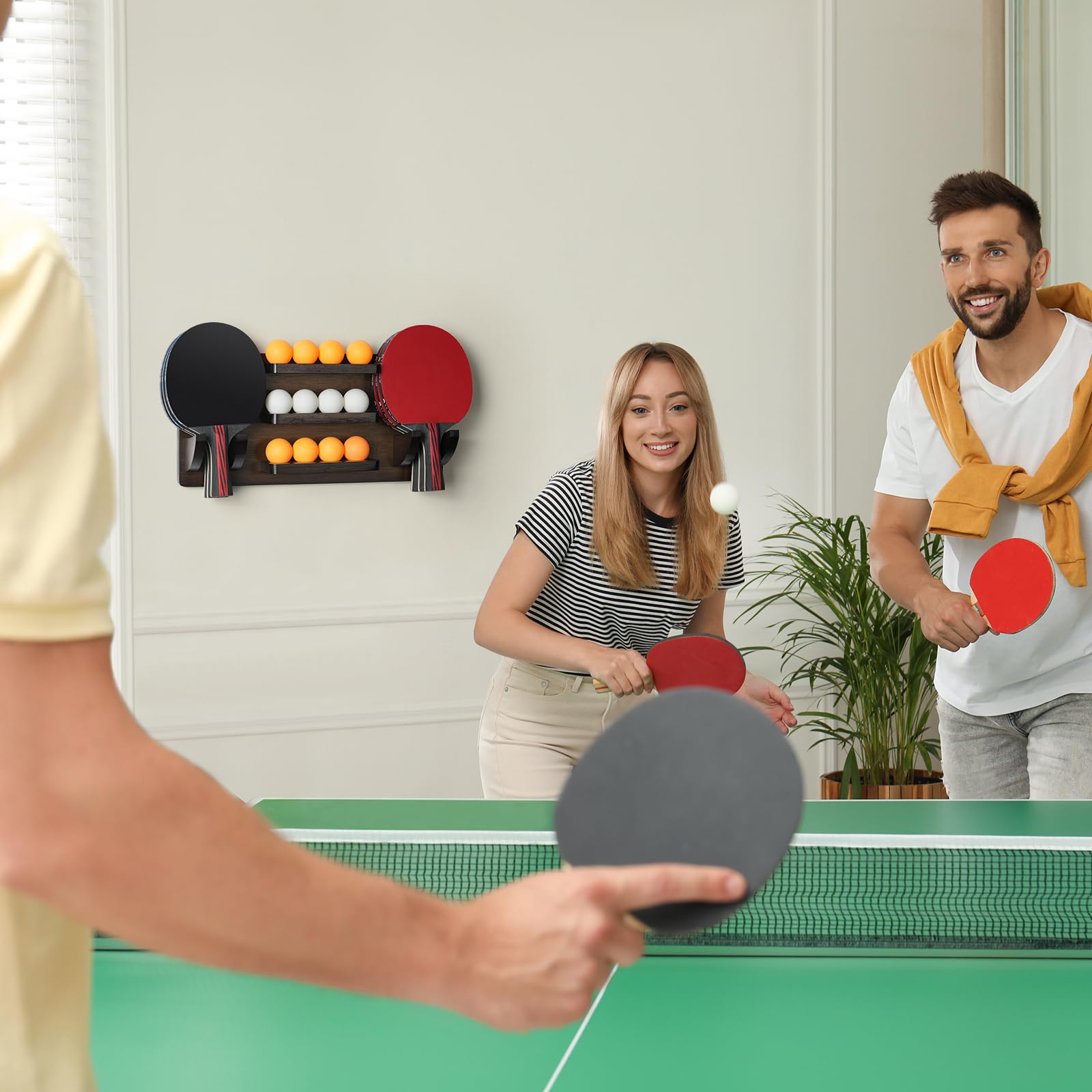 Ikkle Ping Pong Paddle Holder Wall Mounted Table Tennis Racket Display For 6 Paddles And 12 Balls Storage, Ping Pong Accessories