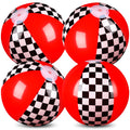 Hollowfly 4 Pack Black White Red Beach Balls 11.8 Checkered Flag Themed Inflatable Beach Ball Bulk Race Car Birthday Party Suppl