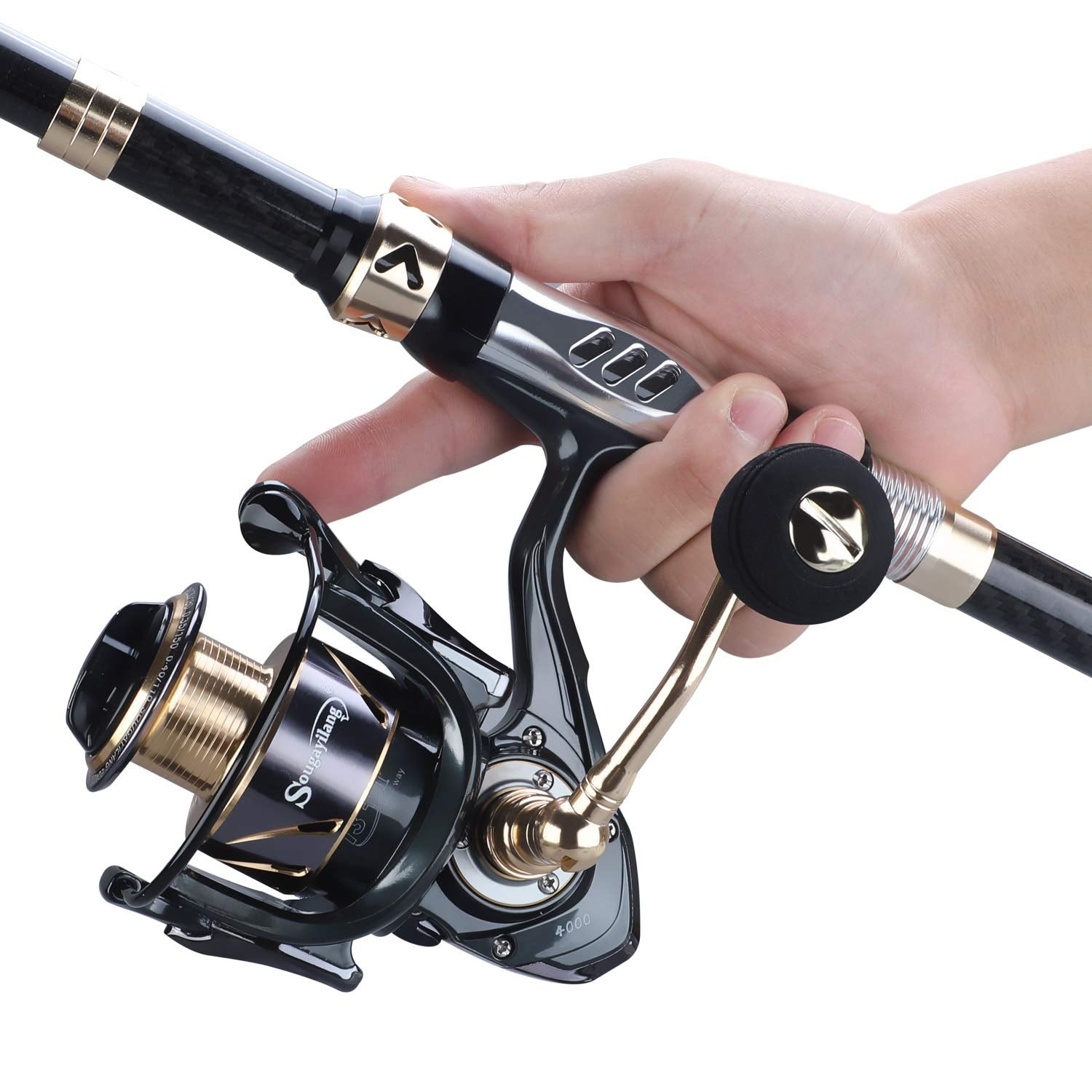 Sougayilang Telescopic Fishing Rod And Reel Combos Full Kit, Carbon Fiber Fishing Pole, 13 +1 Shielded Bearings Stainless Steel
