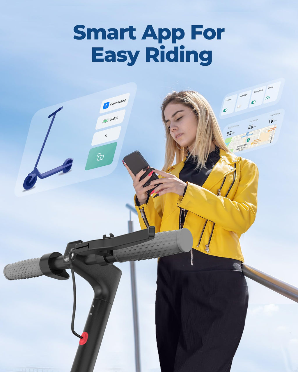 Electric Scooter, 350W Motor, Dual Suspension Kick Scooter, 23 Miles Long Range & 19 MPH & 8.5 Solid Tires, Foldable E Scooter w