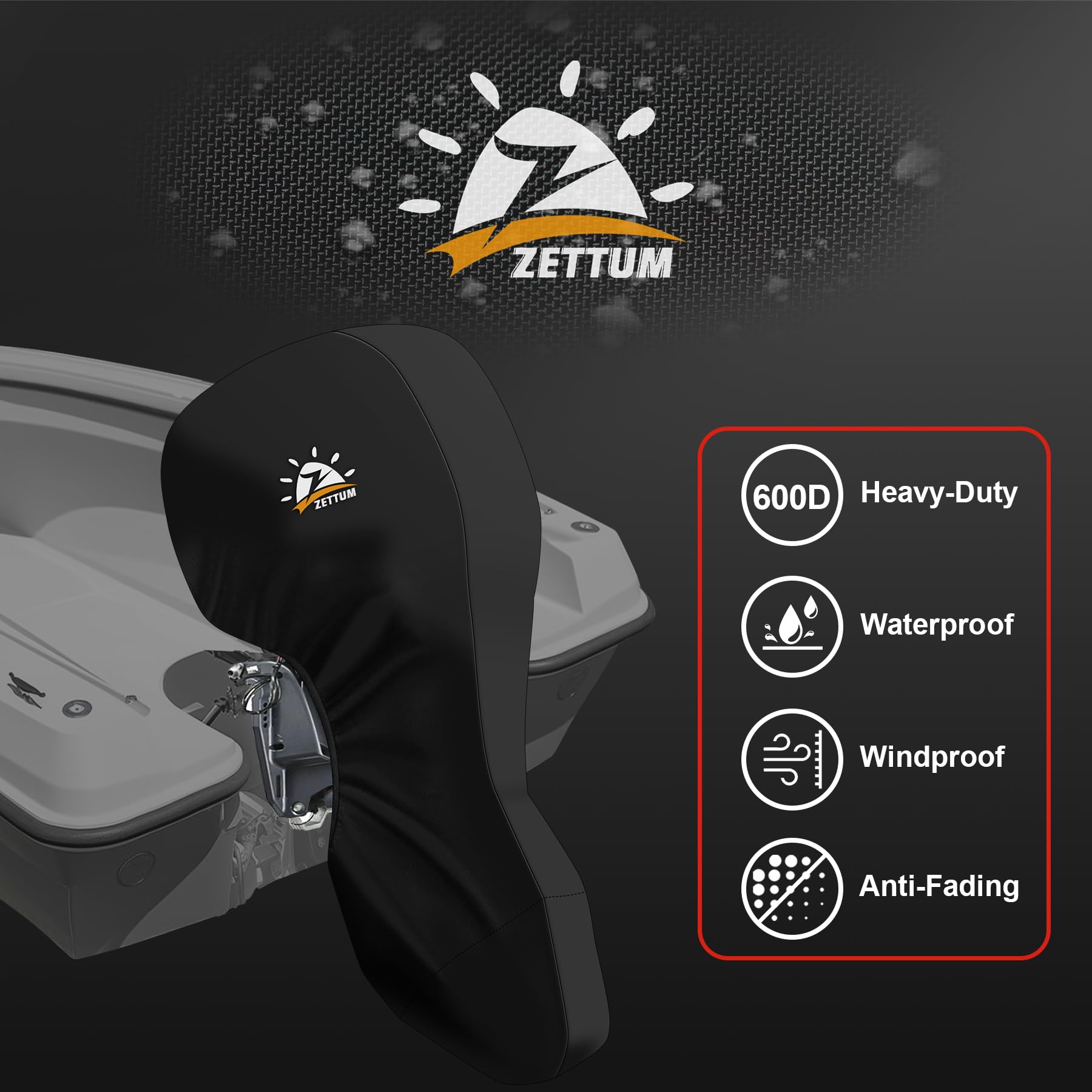Zettum Outboard Motor Cover, 600D Full Boat Motor Cover Waterproof & Heavy Duty, Fade-Resistant Boat Engine Cover, Fit For Motor