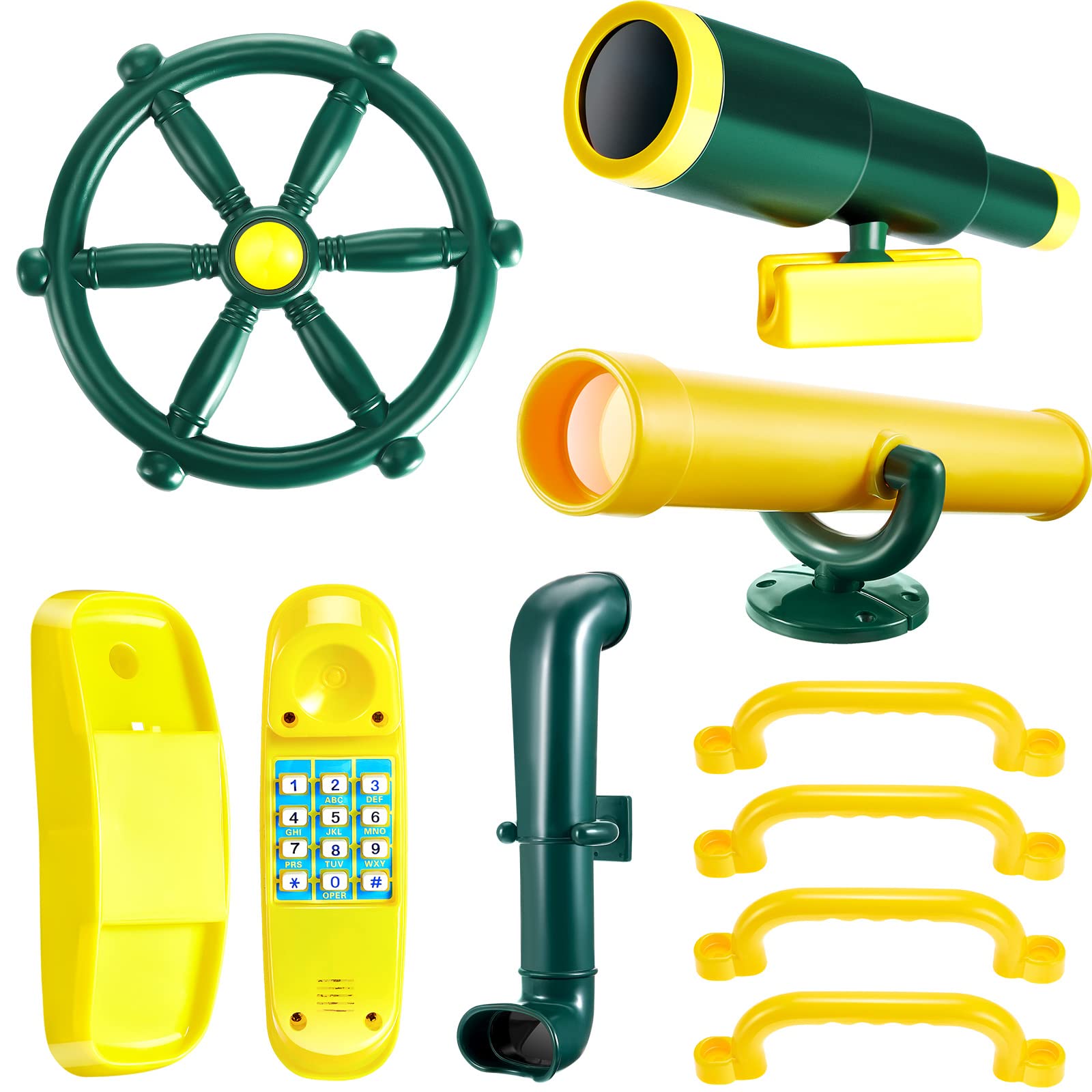 Deekin 9 Pcs Playground Accessories Swing Set Pirate Playground Equipment Set Include Plastic Wheel, Telescope, Periscope, Telep