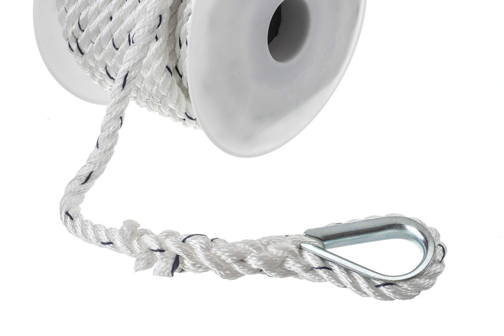 Seachoice Boat Anchor Line Rope, 3-Strand Twisted, Nylon, White/Blue, 3/8 In. X 50 Ft.
