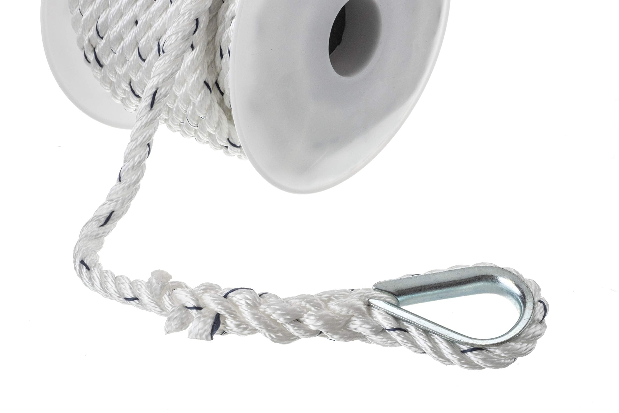 Seachoice Boat Anchor Line Rope, 3-Strand Twisted, Nylon, White/Blue, 3/8 In. X 50 Ft.