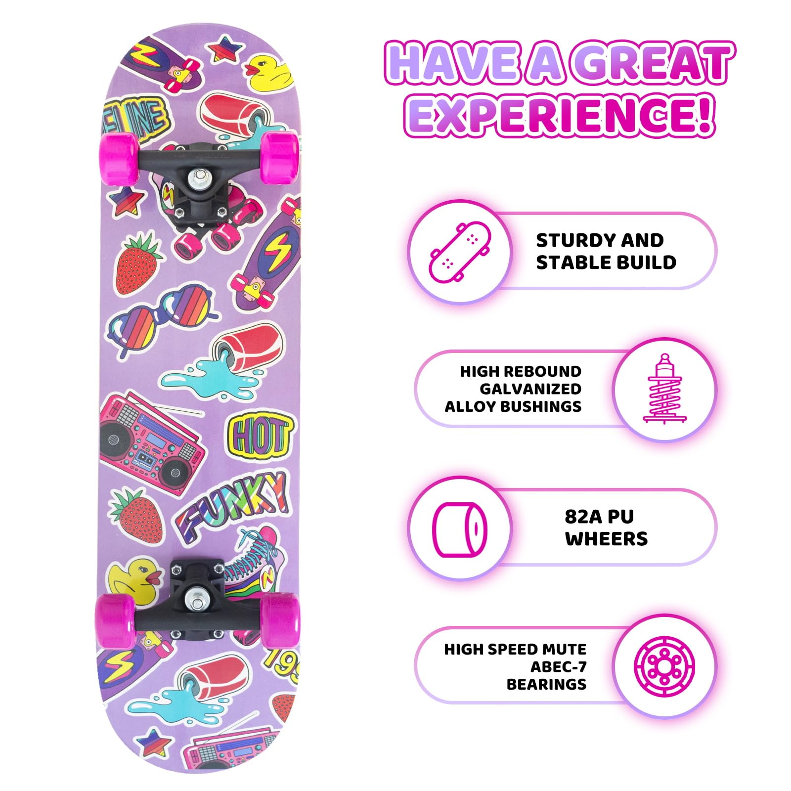 Nattork Skateboards 31 Inch Cute Complete Skateboard Wood 9 Layer Canadian Maple Trick Skate Boards for Boys Girls Youth Teens B