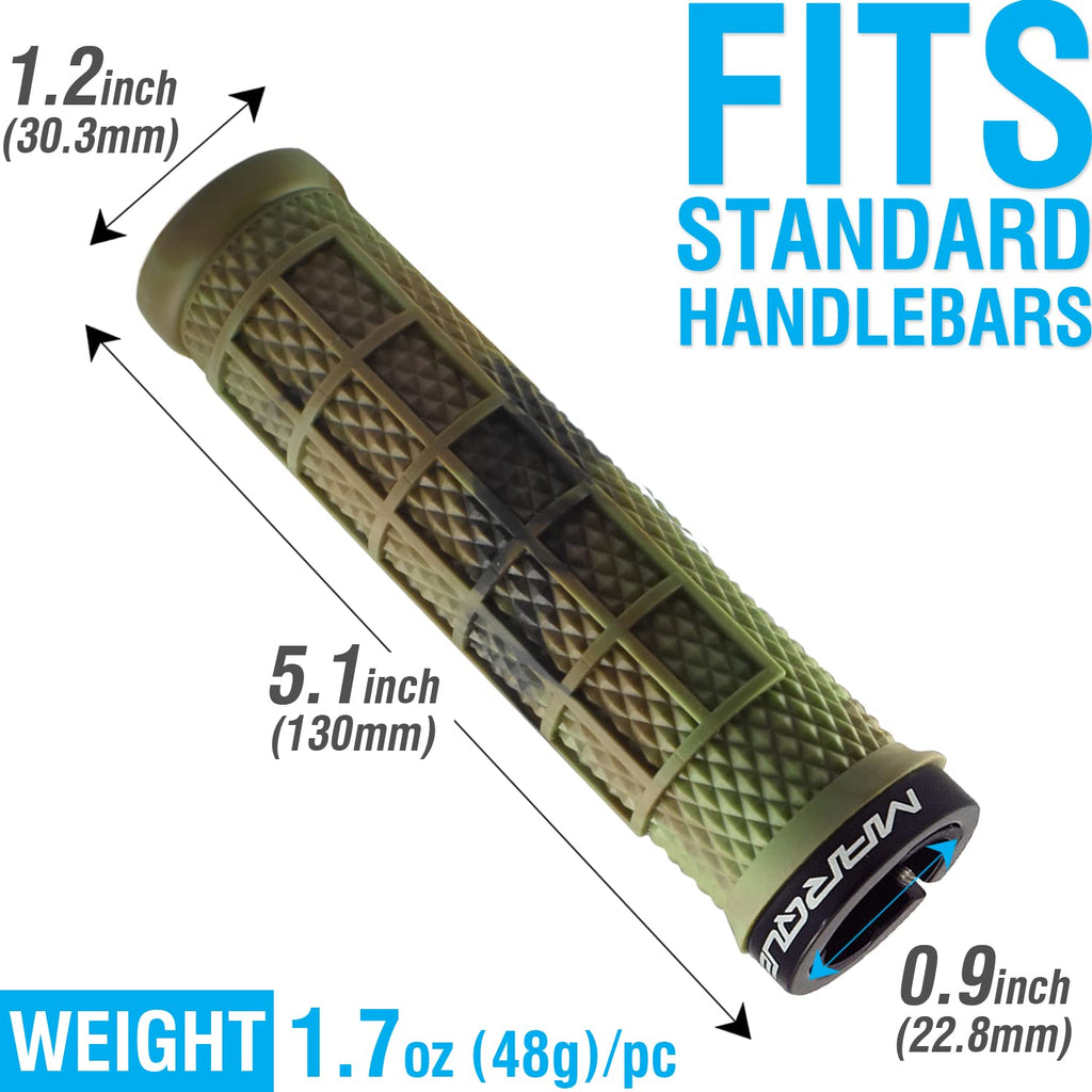Marque Grapple Mountain Bike Handlebar Grips - Single Lock-On Ring Mtb And Bmx Bicycle Handle Bar With Non-Slip Grip (Jungle Cam