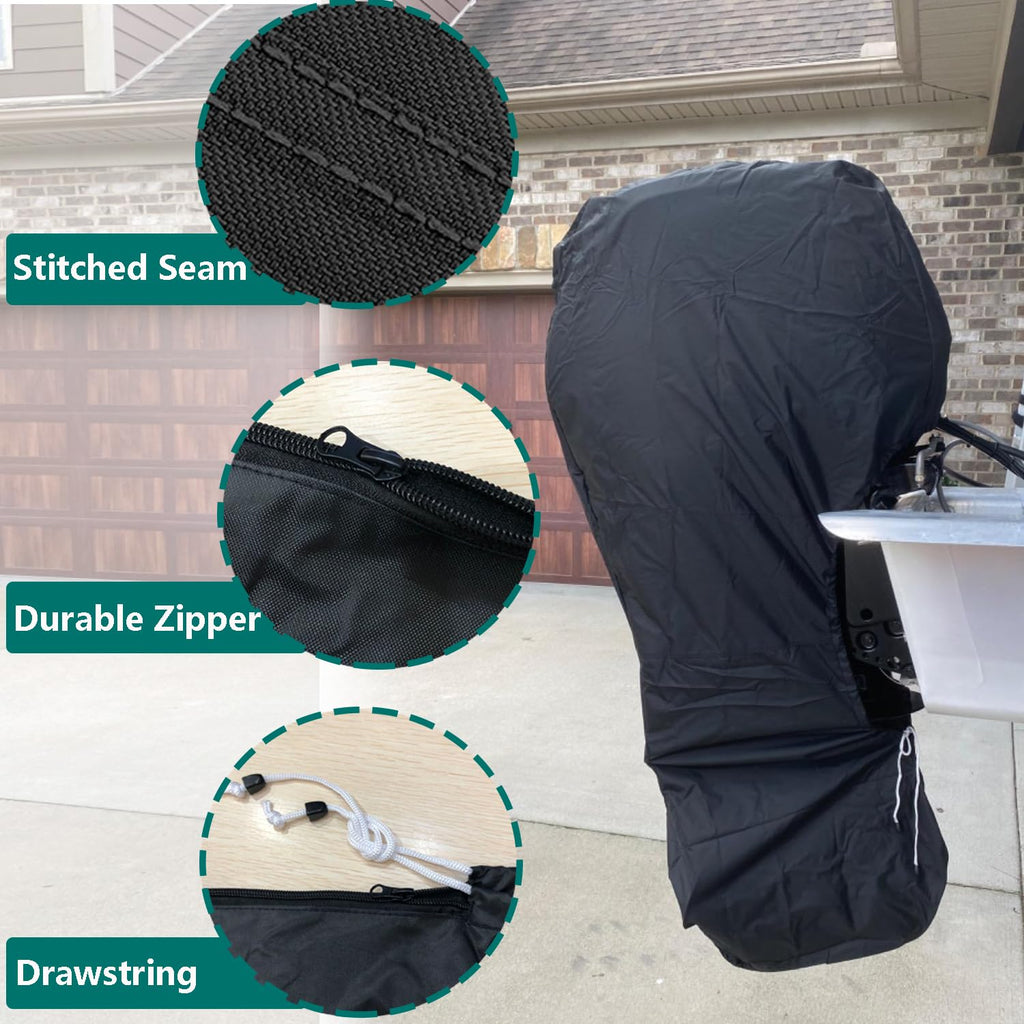 Flymei Full Boat Motor Cover, Outboard Engine Cover With 420D Heavy Duty Oxford Fabric Extra Pvc Coating, Water Resistant Boat M