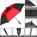 Mrtlloa 72 Inch Automatic Open Red/Black Golf Umbrella, Extra Large Oversize Double Canopy Vented Windproof Waterproof Stick Umb