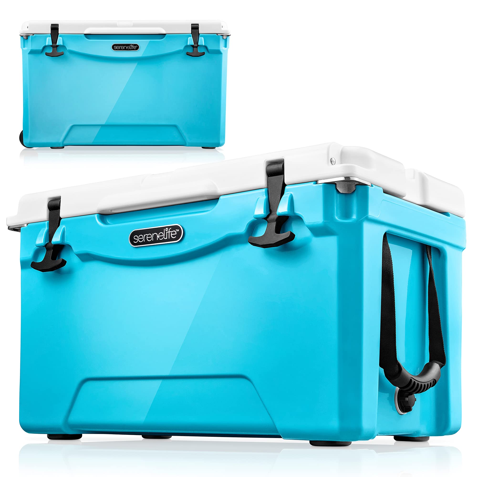 Serenelife 25 Quart Portable Cooler Box - Lightweight Heavy-Duty Travel Ice Cooler With 2-Way Handles, Drain - 5 Days Ice Retent