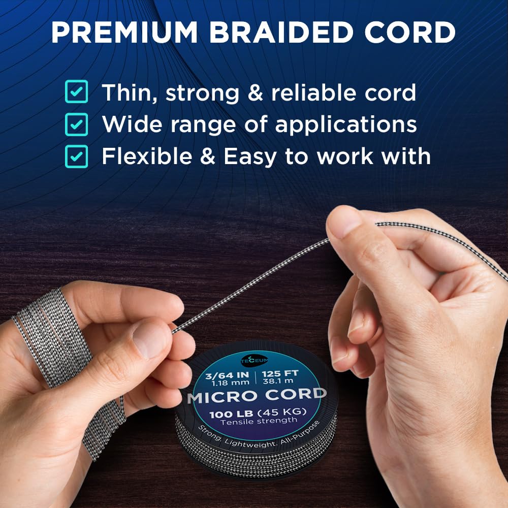 Teceum Micro Paracord - Urban Camo - 1.18 Mm X 125 Ft - Micro Utility Cord - Thin Braided Paracord Rope Nylon Polyester - Wind C
