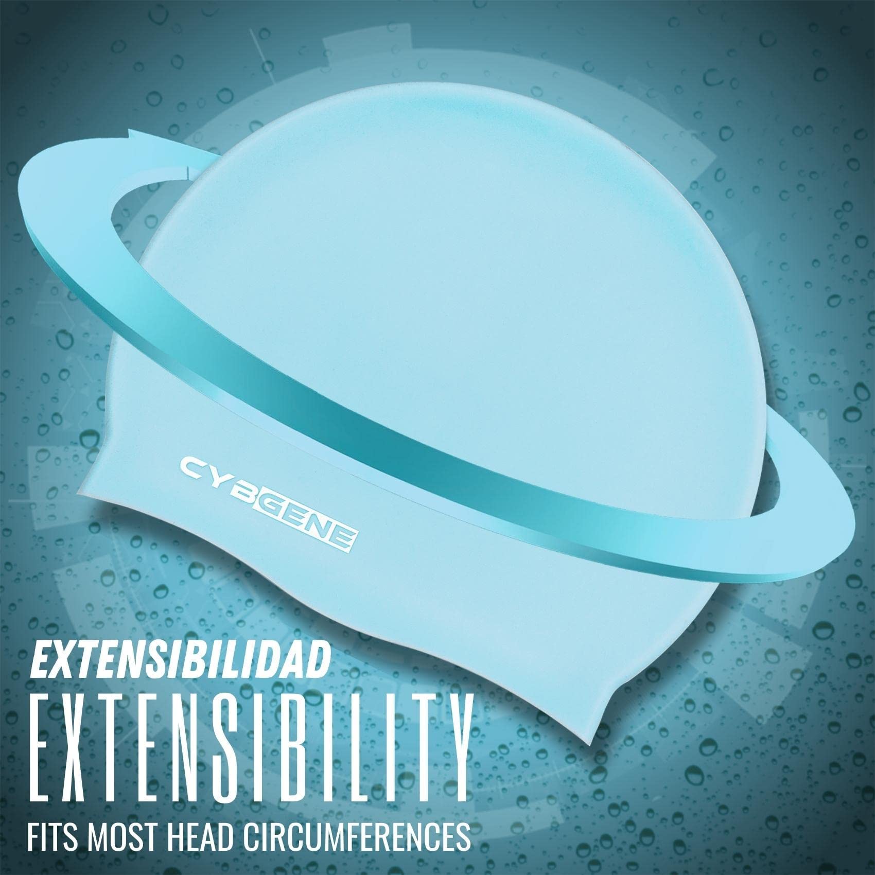 Cybgene Silicone Swim Cap, Unisex Swimming Cap For Women And Men, Bathing Cap Ideal For Short Medium Long Hair-Diamond Blue