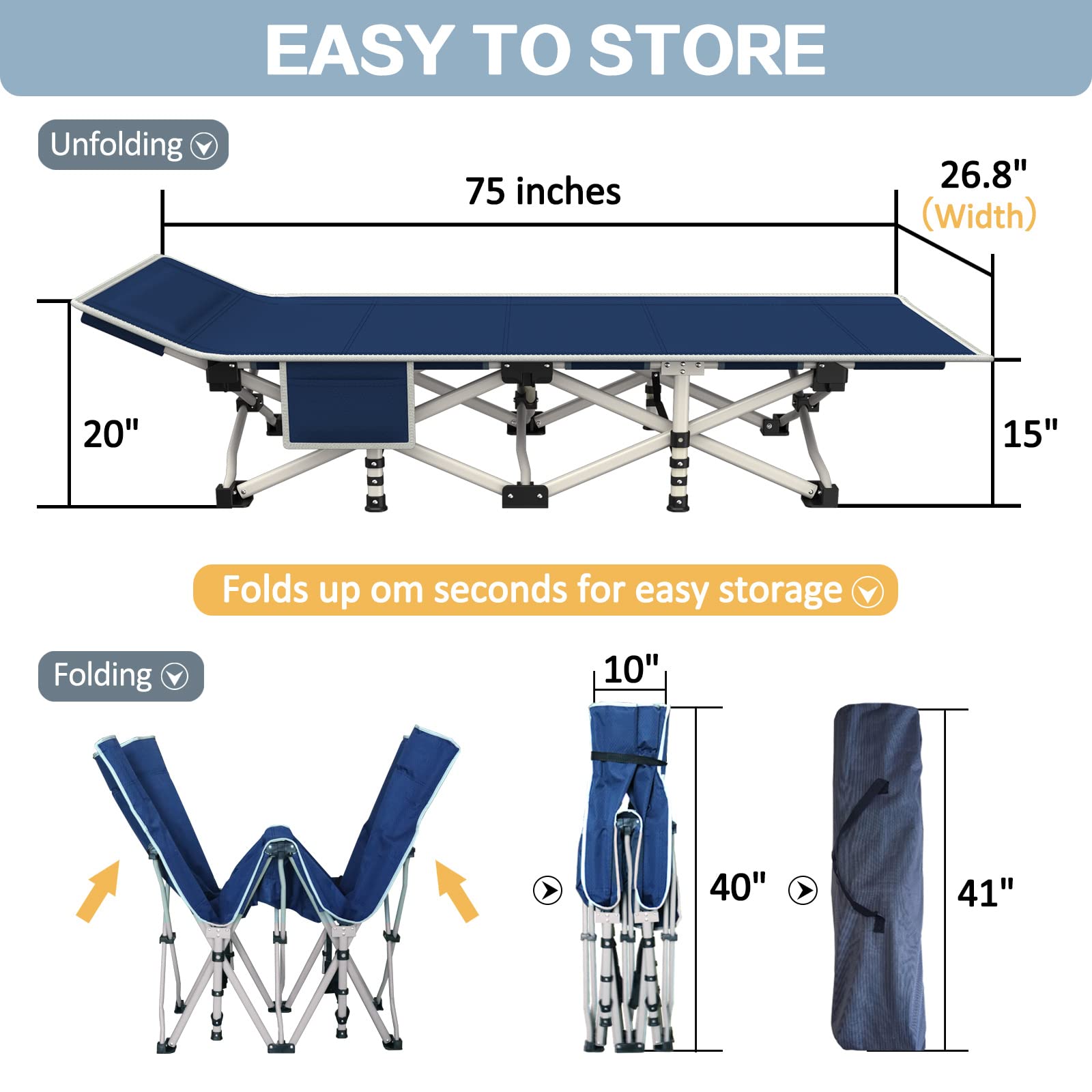 Getovin Cot, Camping Cot With Thick Pad,Cots For Sleeping,Camping Bed Folding Cot 450Lbs(Max Load) Comfortable Double Layer Oxfo