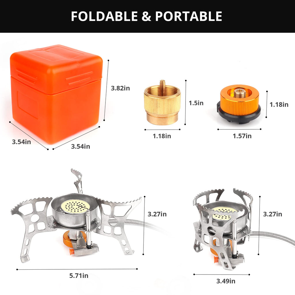 Rideiwake Camping Stove With Fuel Canister Adapter Portable Collapsible Gas Stove With Piezo Ignition-3900W-Lightweight-Windproo