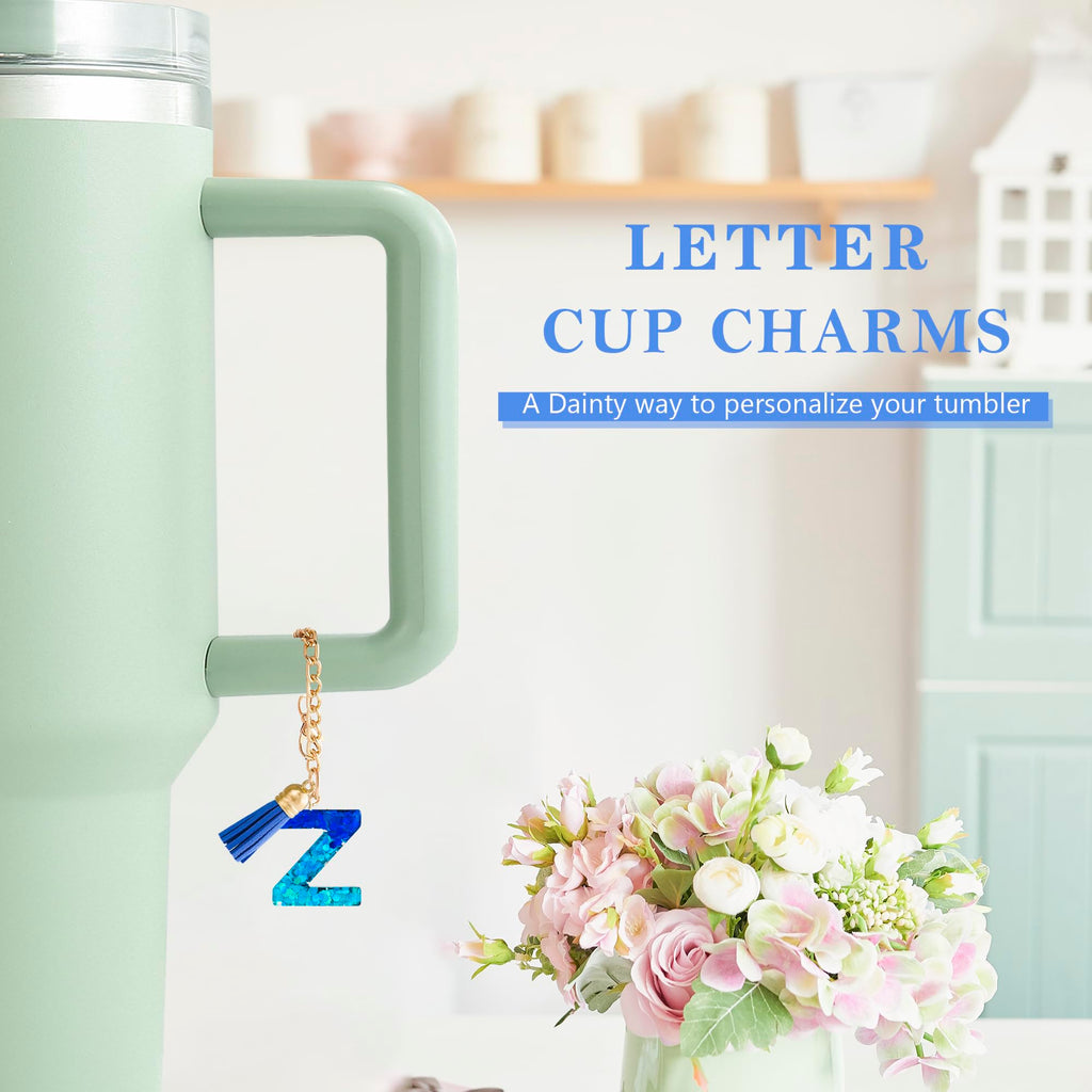 Letter Charm Accessories for Stanley Cup 1 PCS Cute Initial Keychain Handle Charm for Stanley Tumbler for Women Blue Letter Z