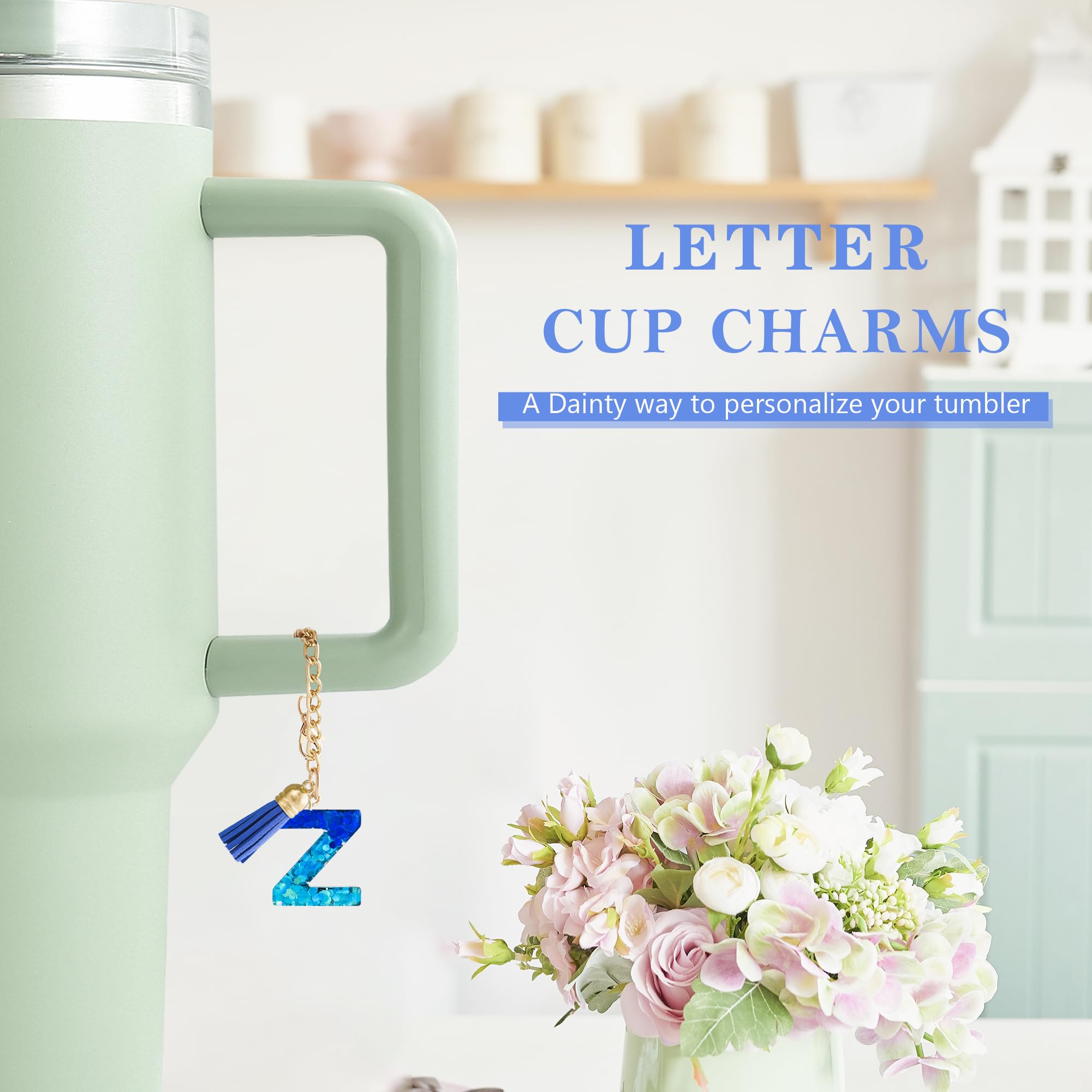 Letter Charm Accessories for Stanley Cup 1 PCS Cute Initial Keychain Handle Charm for Stanley Tumbler for Women Blue Letter Z