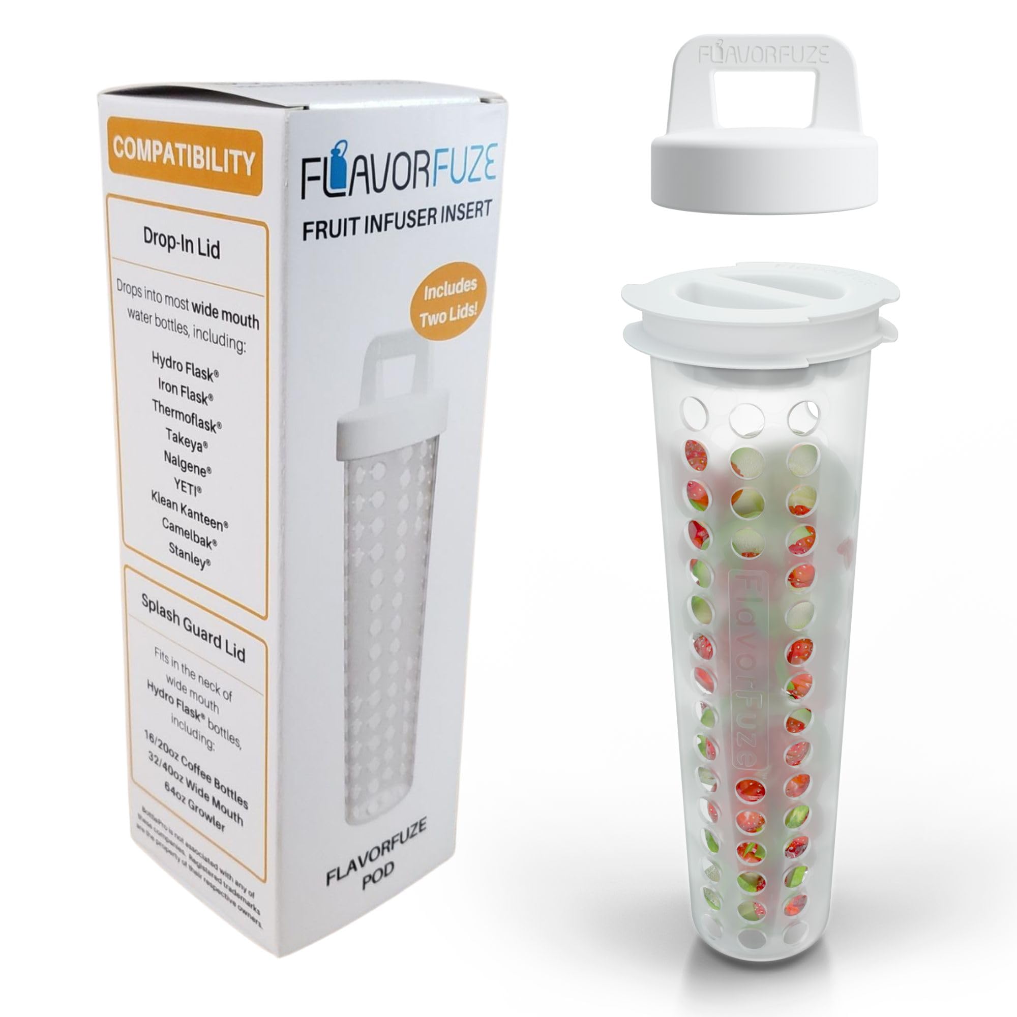 Flavorfuze Pod - Fruit Infuser Insert With Two Lids, Compatible With Hydro Flask, Iron Flask, Takeya, Thermoflask And Similar Wi