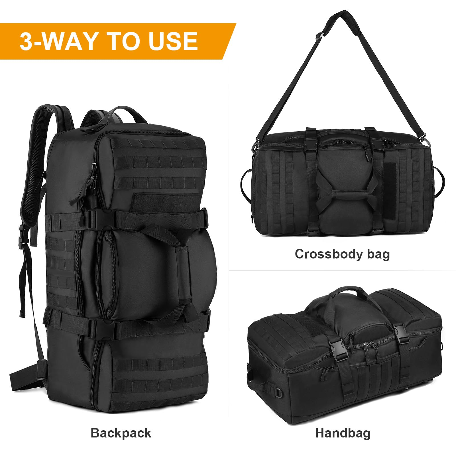 Huntvp 60L Tactical Military Backpack Gear Sport Outdoor Assault Pack Rucksack Bag For Hunting Camping Trekking Travel,Black
