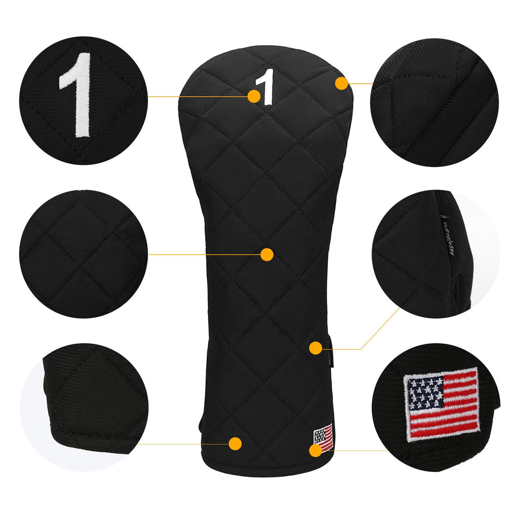 Golf Head Covers (3Pcs) Driver Fairway #3 Hybrid For Club Mens (Black)