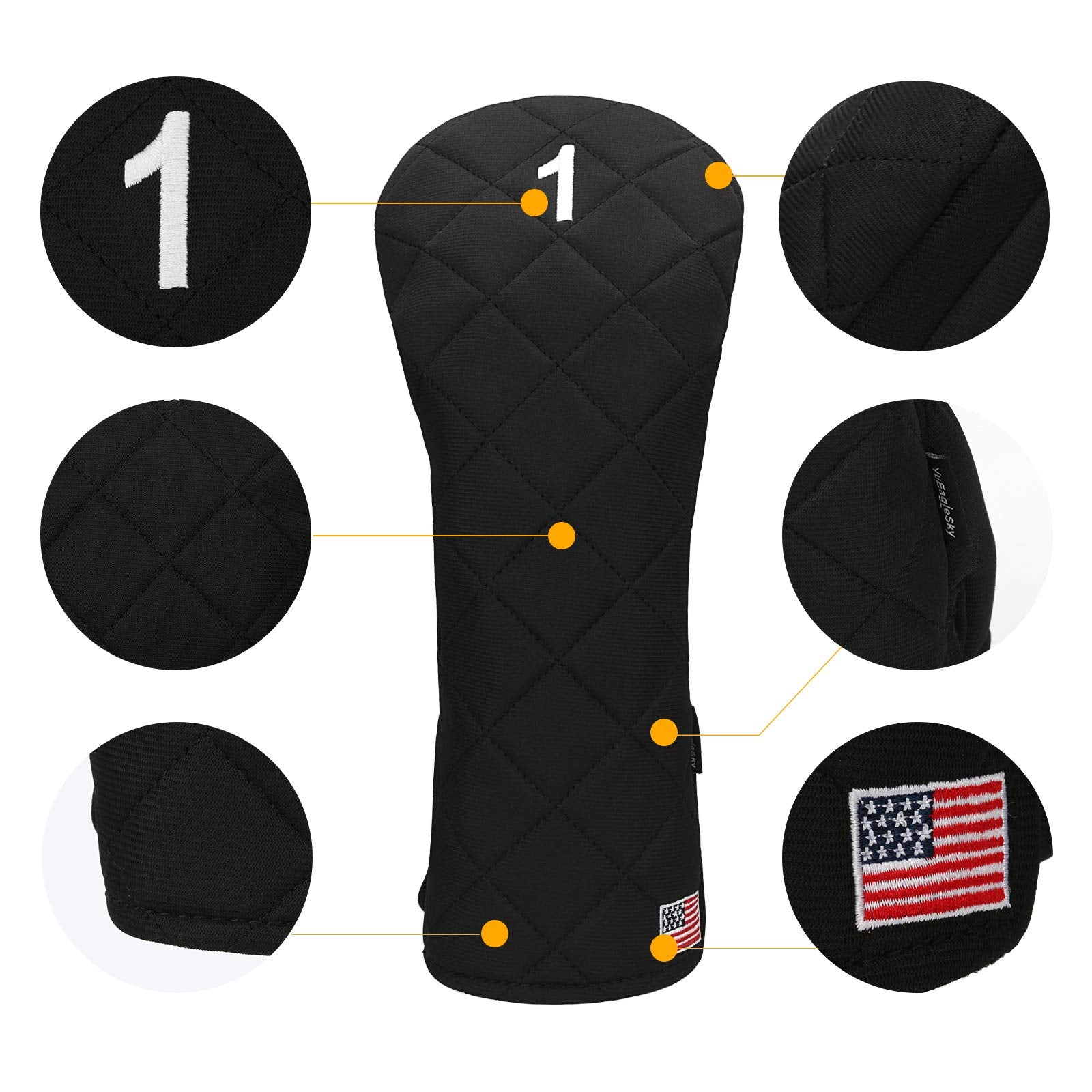 Golf Head Covers (3Pcs) Driver Fairway #3 Hybrid For Club Mens (Black)