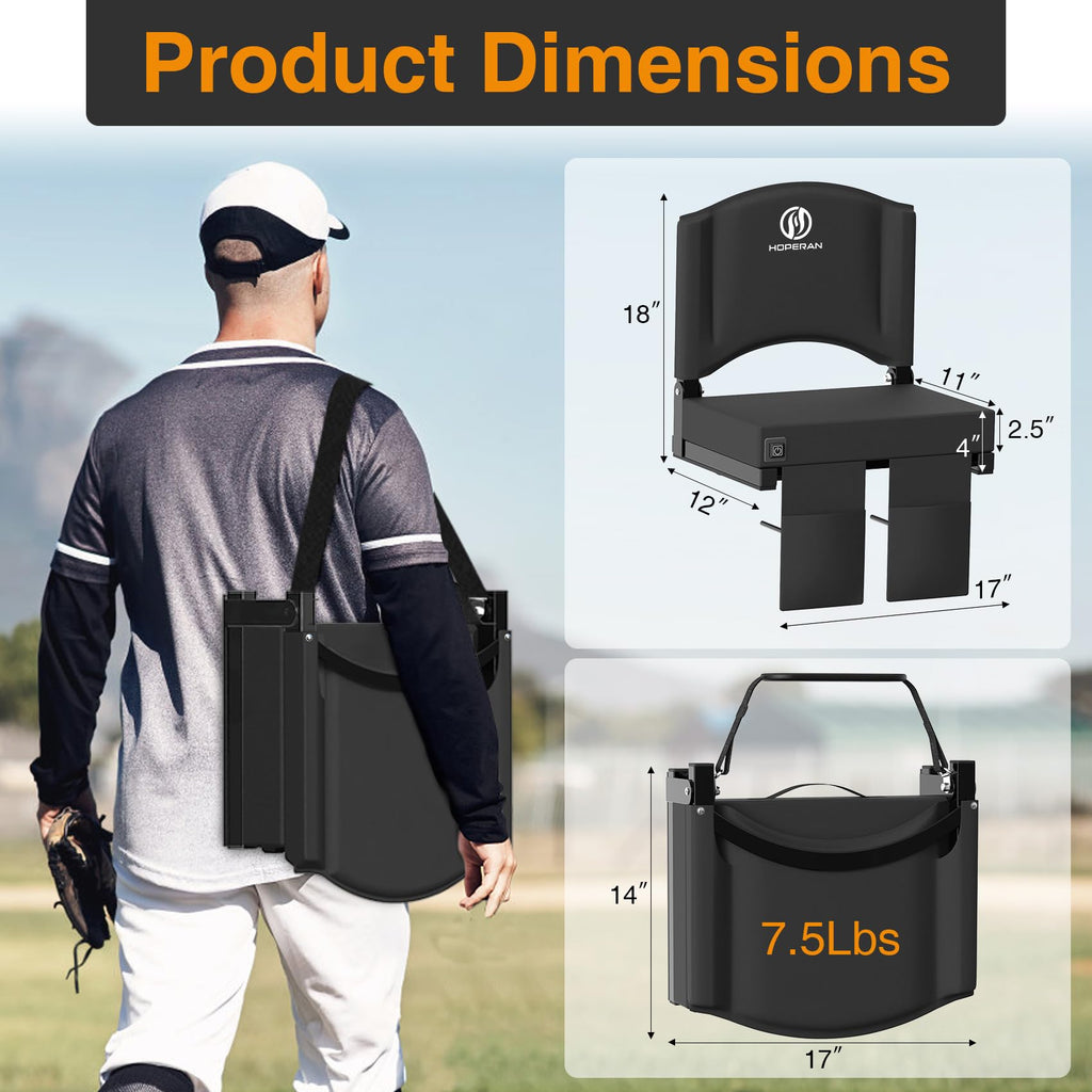 HOPERAN Heated Stadium Seats for Bleachers with Back Support, 3 Levels Heating Bleacher Chairs with Back and Cushion, Folding Bl