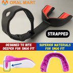 Oral Mart Black/Red Strapped Youth Mouth Guard For Kids - Sports Mouthguard With Strap For Football, Ice Hockey, Lacrosse, Taekw