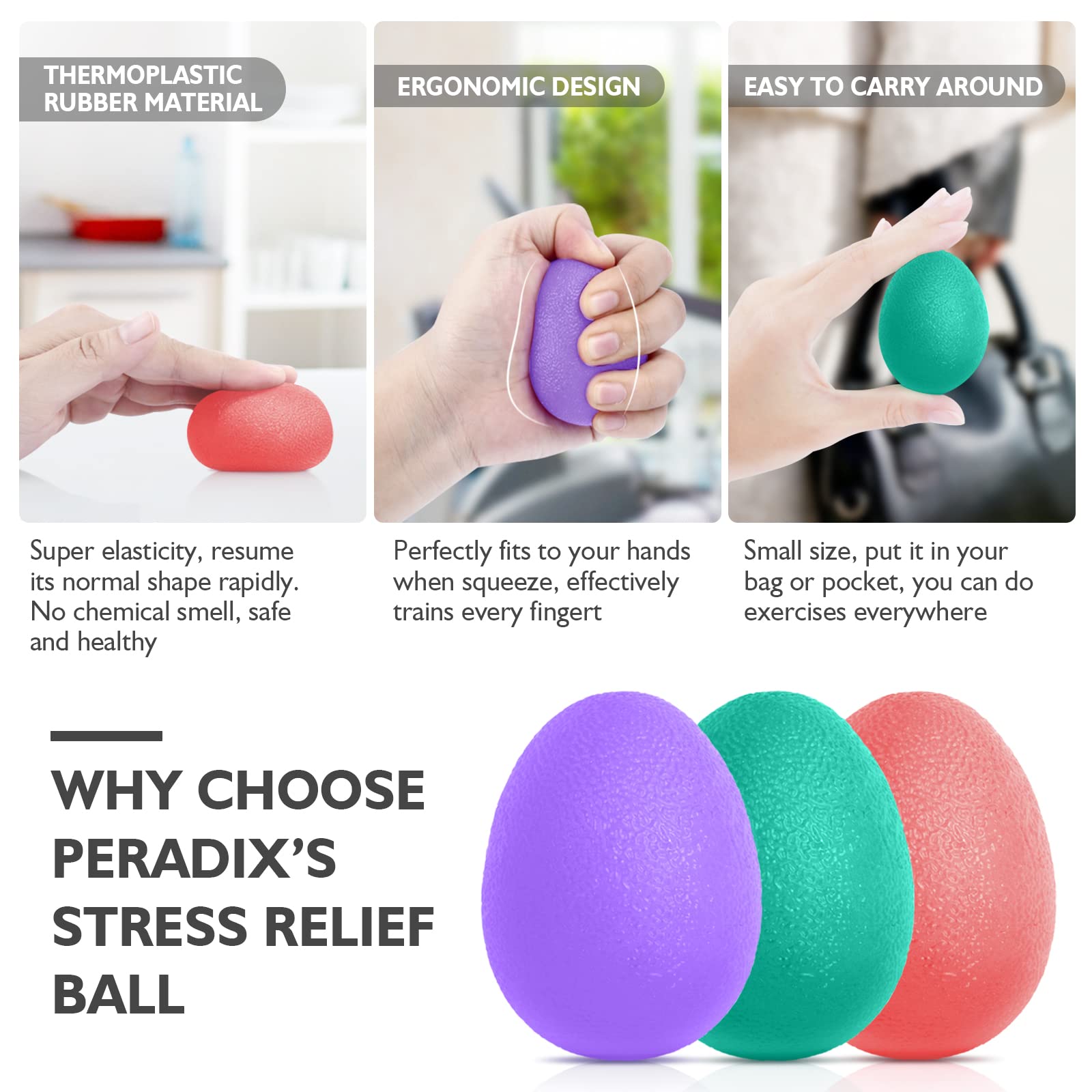 Peradix Hand Grip Strength Trainer, Stress Relief Ball For Adults And Kids, Wrist Rehab Therapy Hand Grip Equipment Ball Squishy