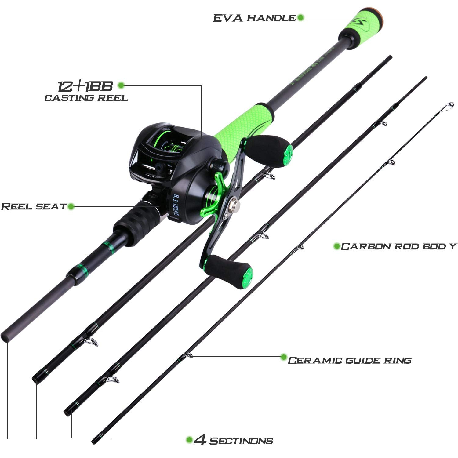 Sougayilang Ultralight Fishing Rod Reel Combos Portable Light Weight High Carbon 4 Pc Baitcaster Fishing Pole With Baitcasting R