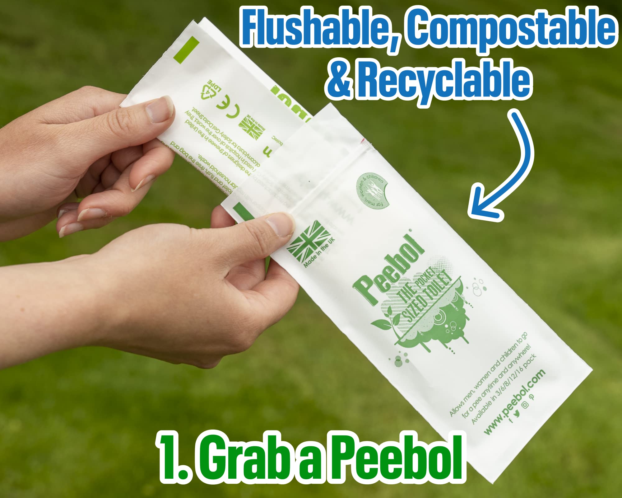 Peebol By Shewee - The Pocket-Sized Toilet - Rapidly Turns 1L Of Urine Into An Odourless, Compostable & Solid Gel. Uk Made, Disp