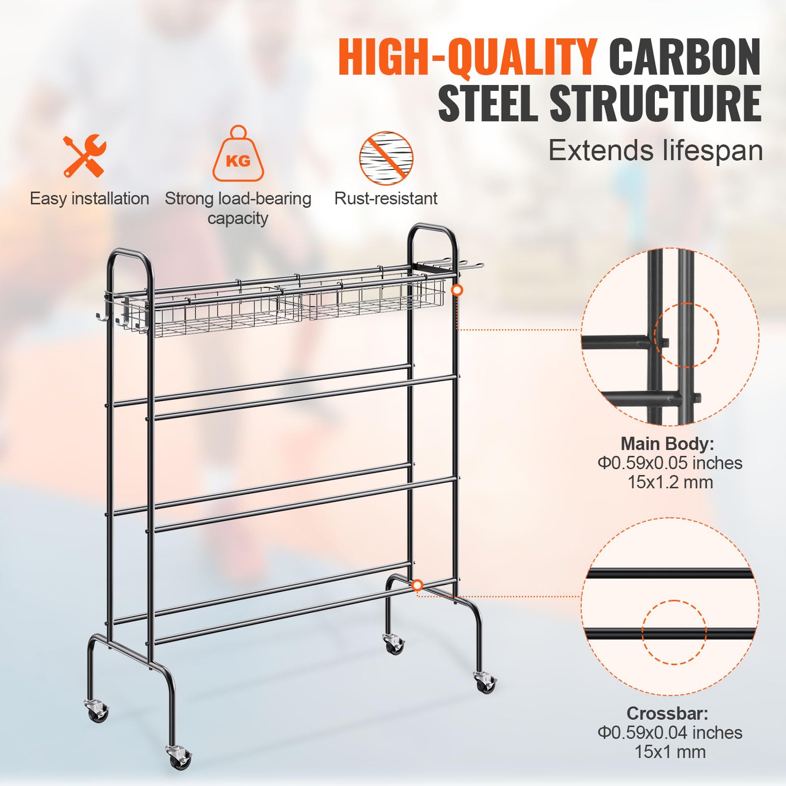 Vevor Basketball Rack, 4-Layers Rolling Basketball Shooting Training Stand, Sports Equipment Storage Organizer With Wheels, Hook