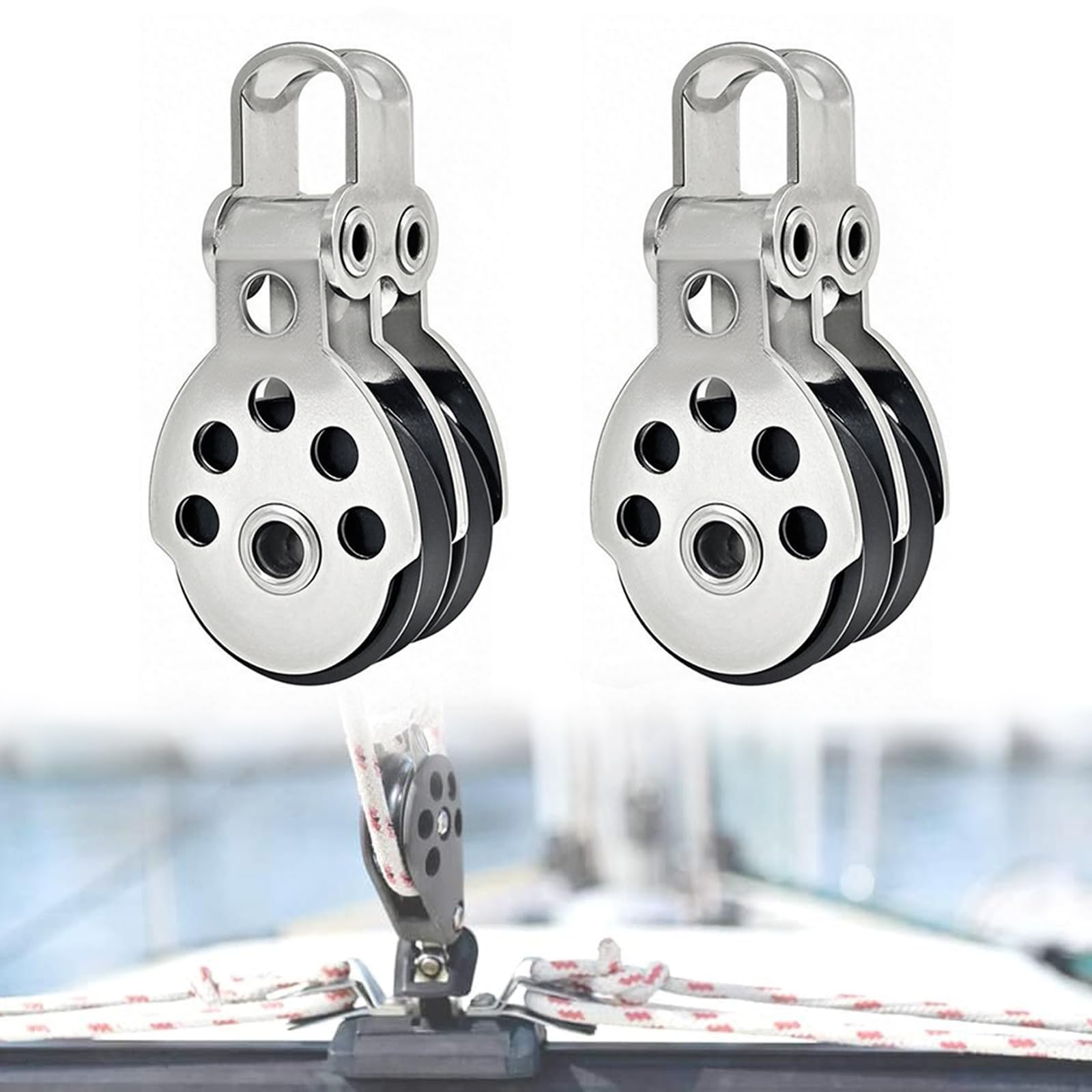 UISKEDS Marine Double Pulley Block - Stainless Steel Bearing Block for Boats, Sailboats, Kayaks, and Rope Pulling, Max Load 661 