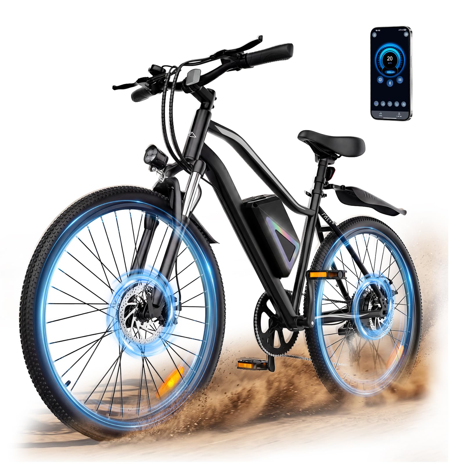 wawscote Electric Bike - Electric Bike for Adults, 750W Motor, 7-Speed, 20MPH, Up to 50/55/60+ Miles, Adjustable Seat 26    Tire