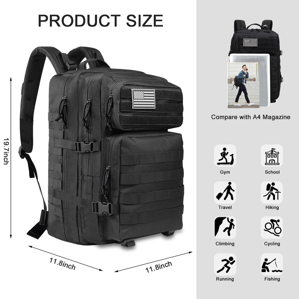 Createy Military Tactical Backpack, Large Army 3 Day Assault Pack 45L Molle Bag Rucksack Bug Out Bag Daypacks With Molle System